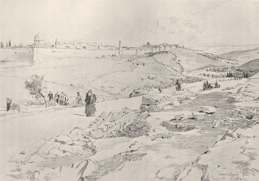 JERUSALEM. Jerusalem, with the road from Bethany 1902 old antique print